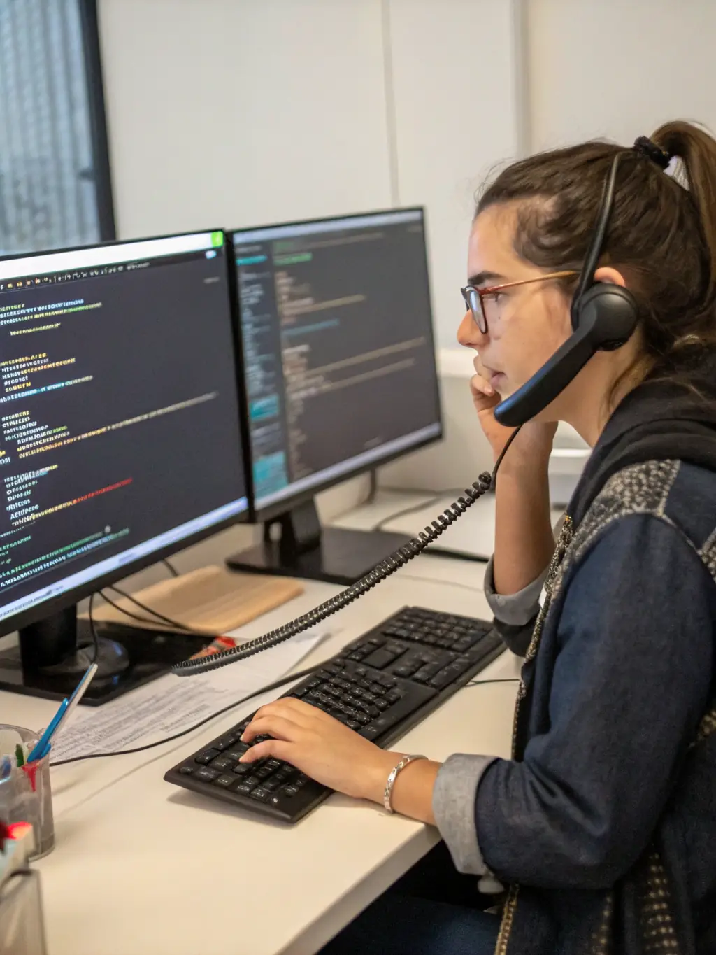 A customer support agent efficiently resolving customer queries using AI-powered tools, demonstrating quick and accurate solutions.
