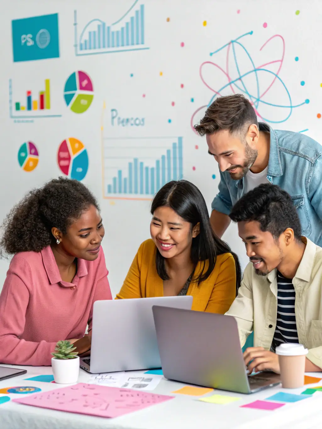 A diverse team collaborating seamlessly using AI phone services, showcasing real-time data sharing and efficient communication across departments.